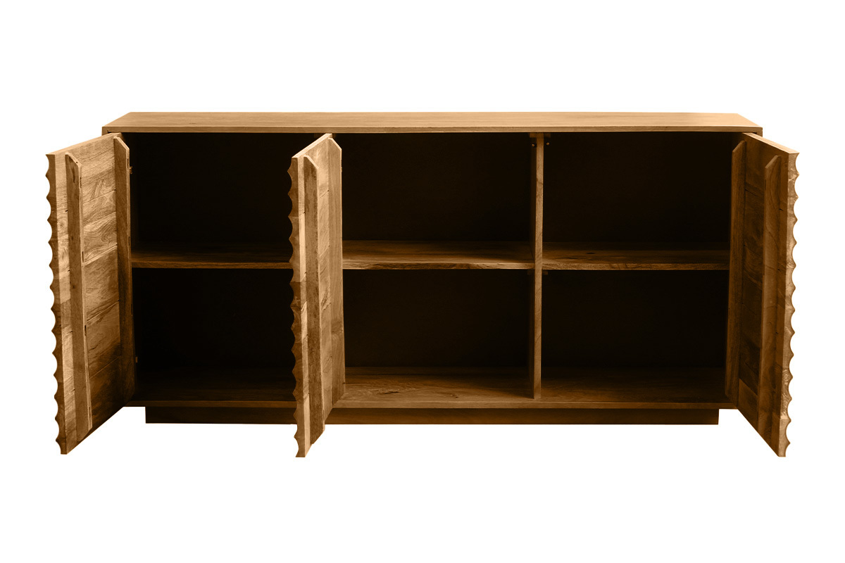 Massivholz-Sideboard aus Mangoholz mit 3 Tren L160 cm MATCHA