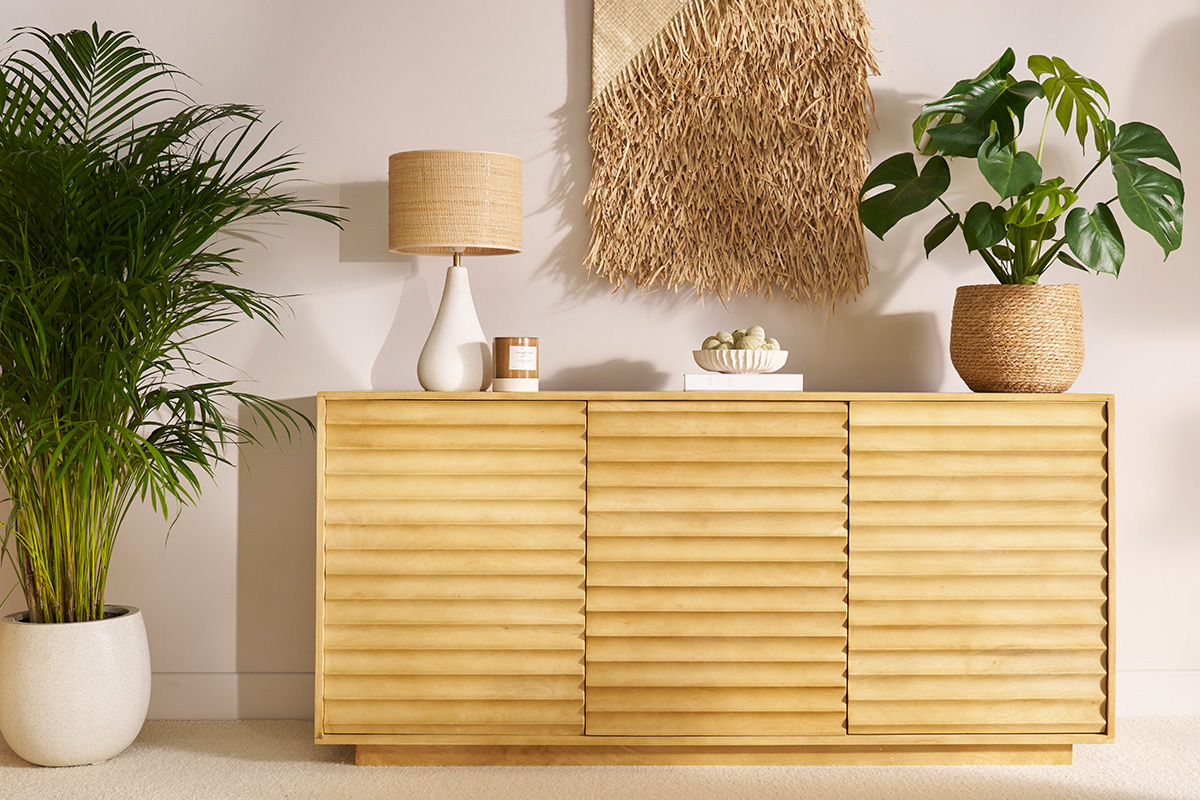 Massivholz-Sideboard aus Mangoholz mit 3 Tren L160 cm MATCHA