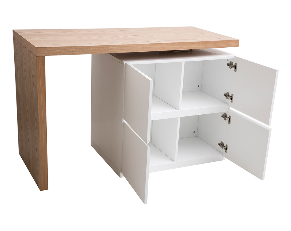 Modularer Stehtisch Mit Stauraum In Mattweiss Und Eiche H91 Cm Max Miliboo