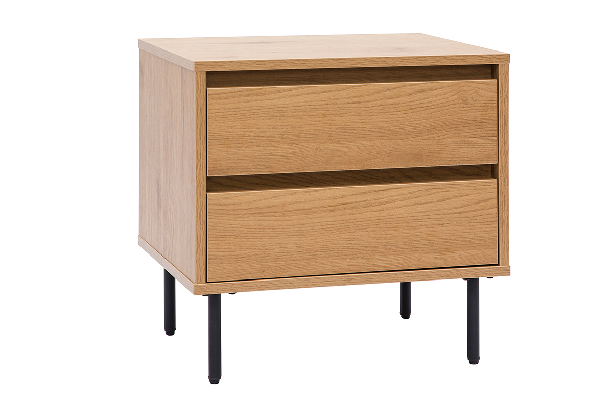 Nachttisch mit hellem Holzfinish in Eiche 2 Schubladen L50 cm ARAGON