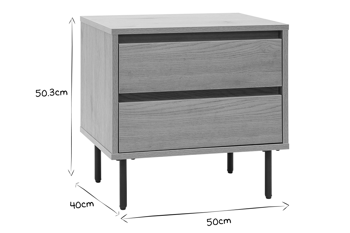 Nachttisch mit hellem Holzfinish in Eiche 2 Schubladen L50 cm ARAGON