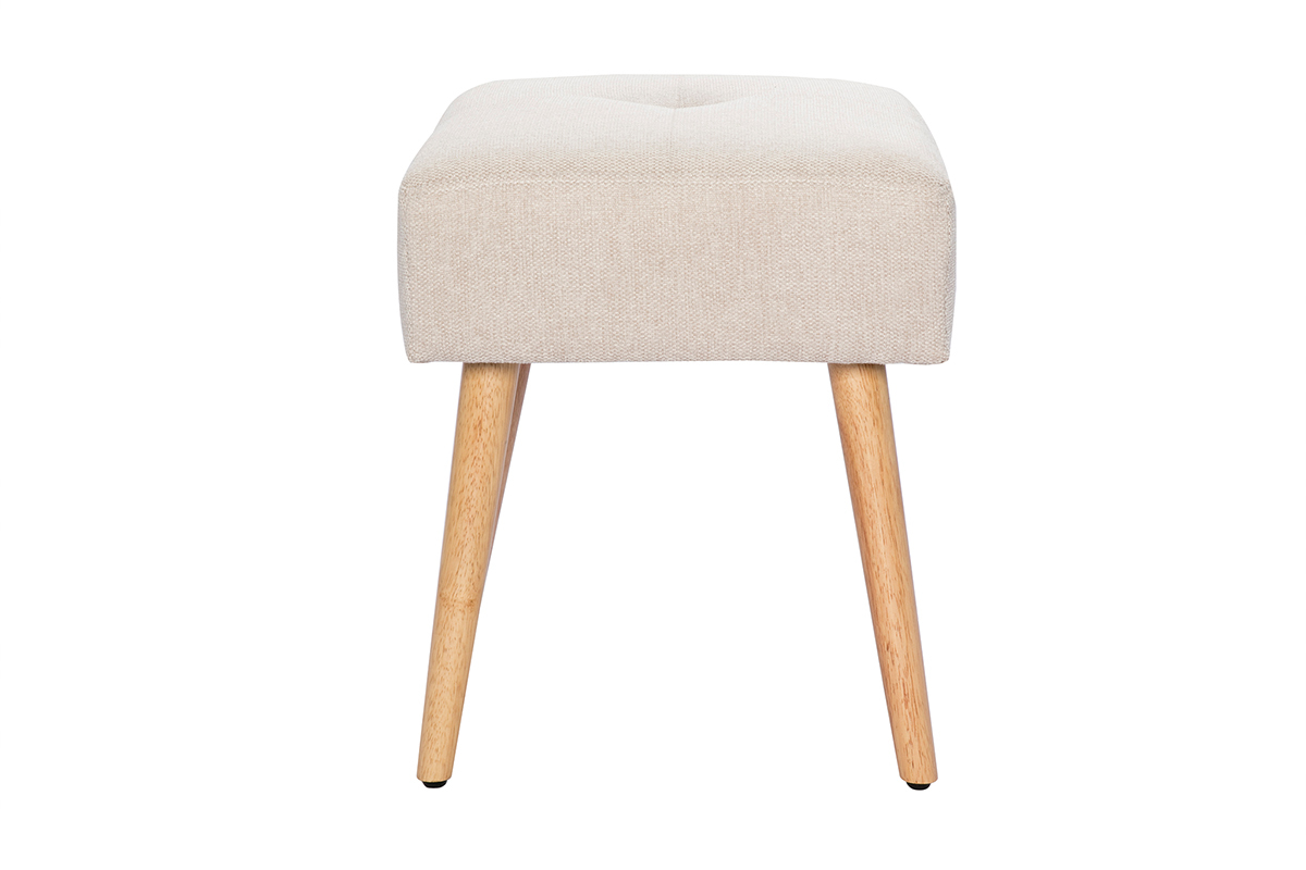 Niedriger Hocker aus Stoff mit strukturiertem Samteffekt in Beige und hellem Massivholz H46 cm GUESTA