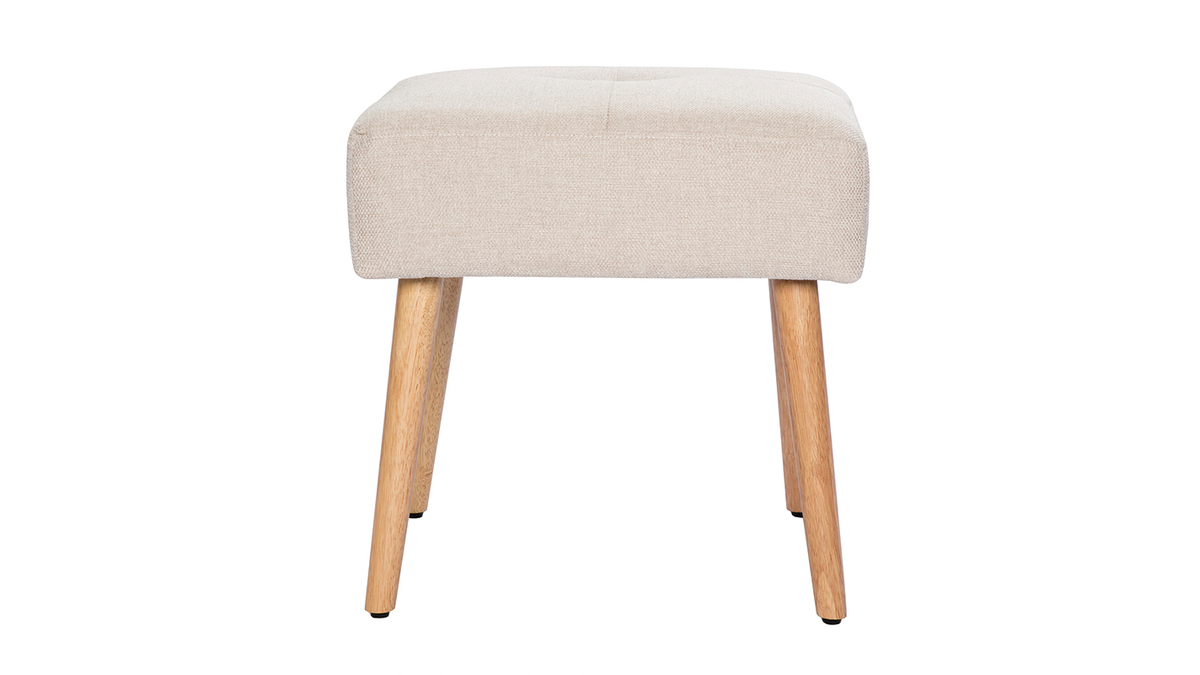 Niedriger Hocker aus Stoff mit strukturiertem Samteffekt in Beige und hellem Massivholz H46 cm GUESTA