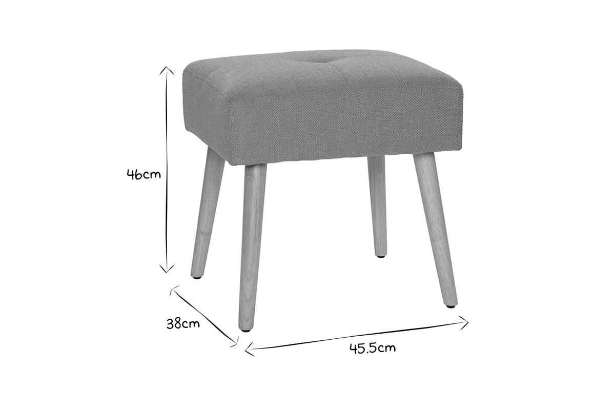 Niedriger Hocker aus Stoff mit strukturiertem Samteffekt in Seladongrn und hellem Massivholz H46 cm GUESTA