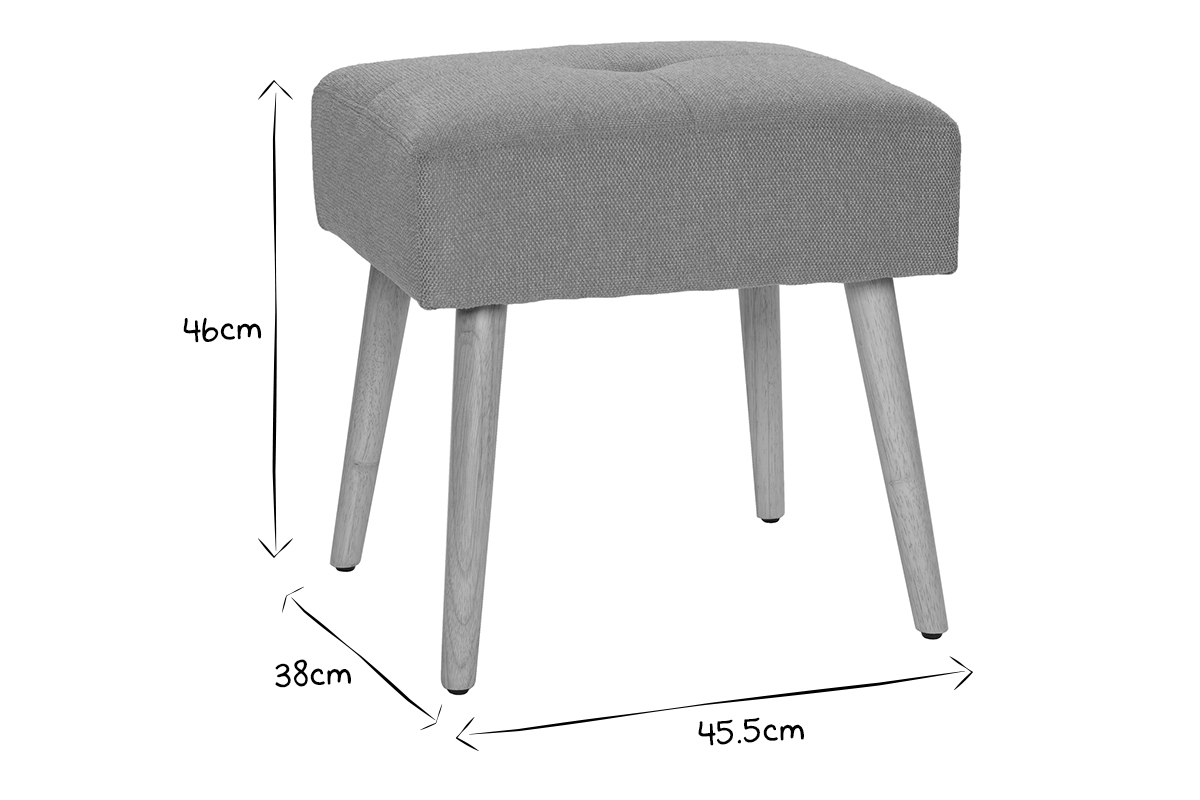 Niedriger Hocker aus Stoff mit strukturiertem Samteffekt in Senfgelb und hellem Massivholz H46 cm GUESTA