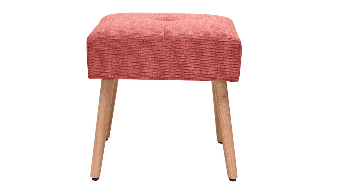 Niedriger Hocker aus Stoff mit strukturiertem Samteffekt in Terracotta und hellem Massivholz H46 cm GUESTA