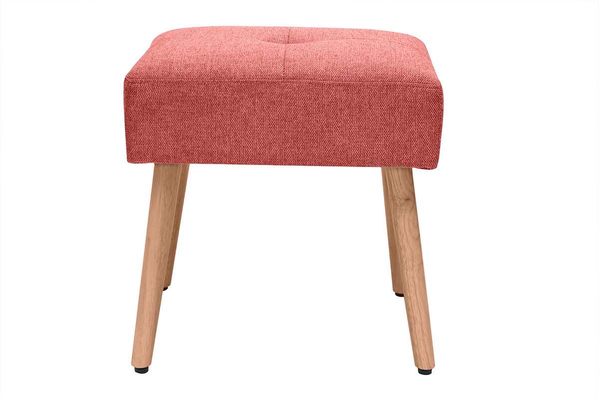 Niedriger Hocker aus Stoff mit strukturiertem Samteffekt in Terracotta und hellem Massivholz H46 cm GUESTA