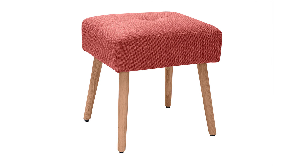 Niedriger Hocker aus Stoff mit strukturiertem Samteffekt in Terracotta und hellem Massivholz H46 cm GUESTA