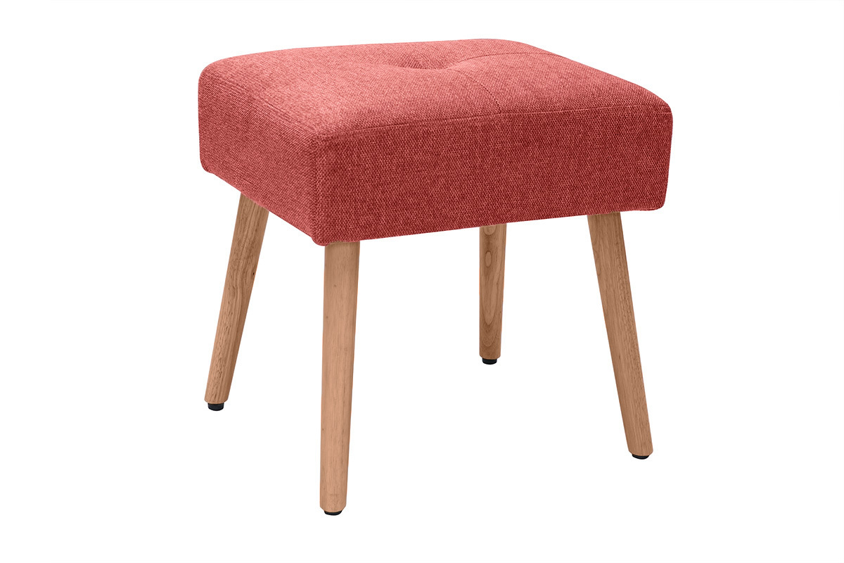 Niedriger Hocker aus Stoff mit strukturiertem Samteffekt in Terracotta und hellem Massivholz H46 cm GUESTA