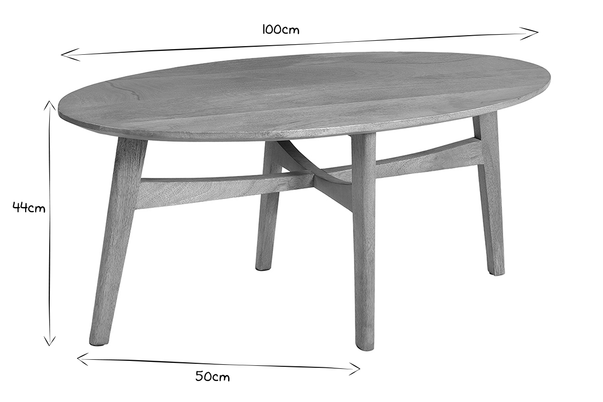 Ovaler Couchtisch aus massivem, hellen Mangoholz B100 cm PALEY