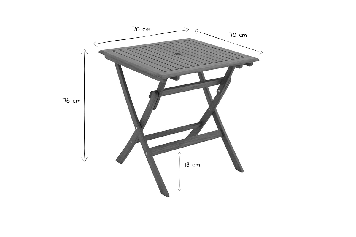 Quadratischer Gartenklapptisch aus Massivholz B70 cm FUEGO