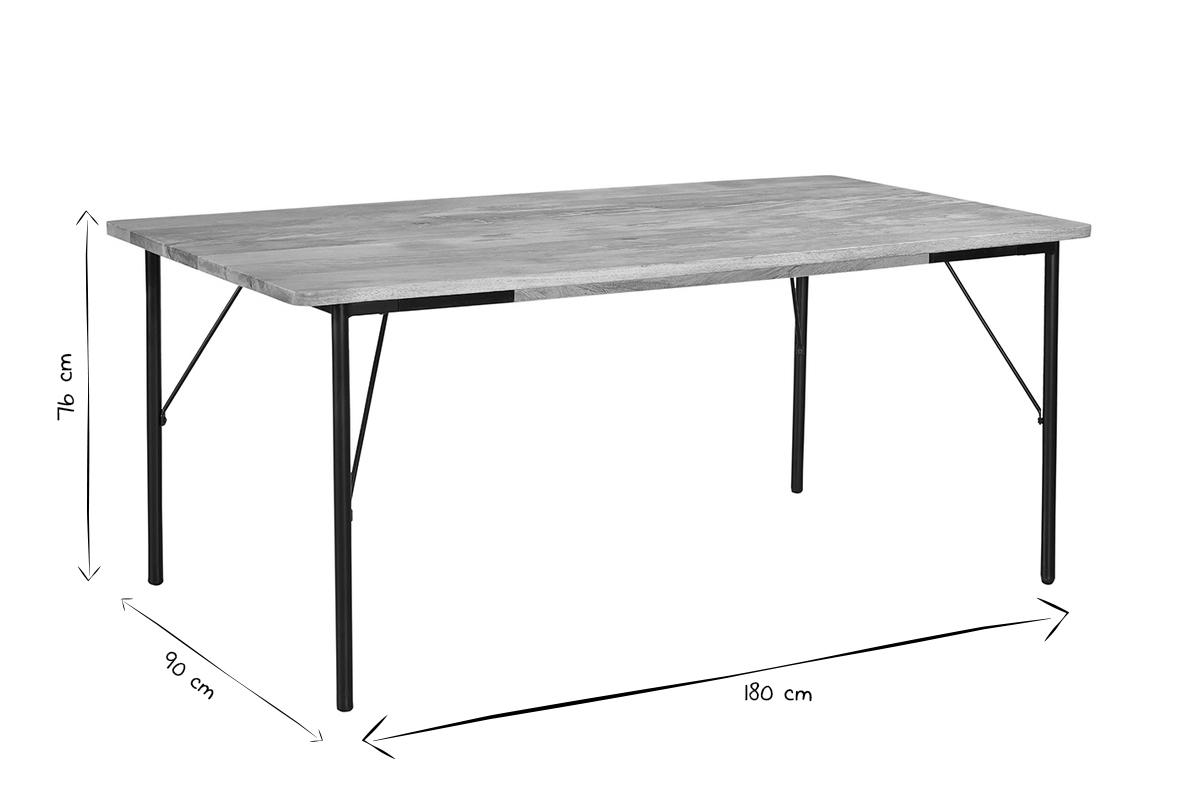 Rechteckiger Esstisch aus hellem Mango-Massivholz und schwarzem Metall B180 cm JUDE