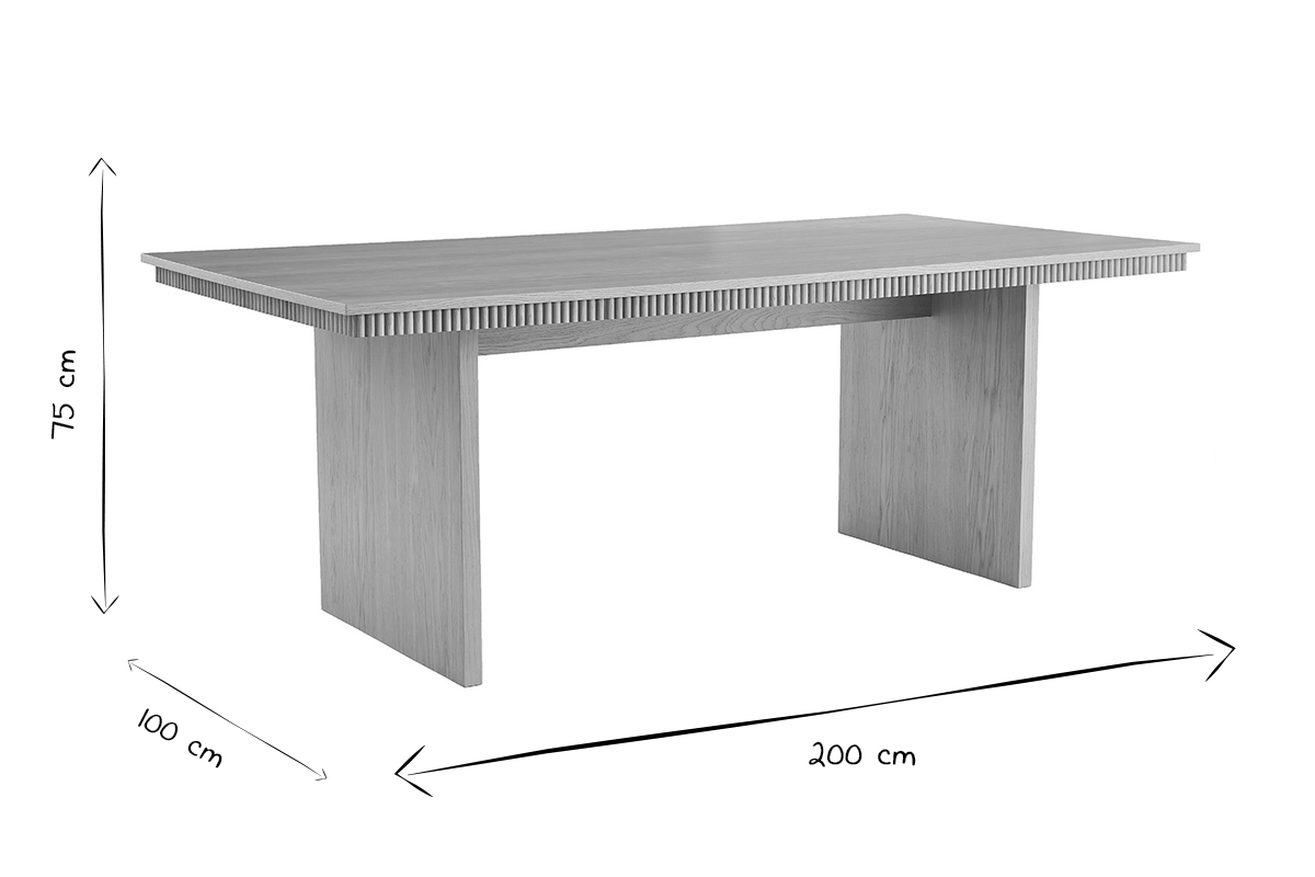 Rechteckiger Esstisch mit Gravur aus hellem Eichenholz B200 cm EVASION