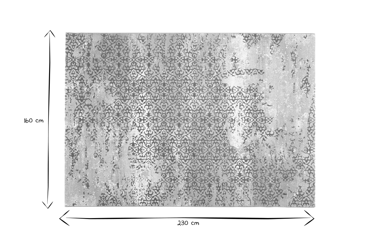 Rechteckiger Teppich mit Arabesken in Ocker und Hellgrau mit Antik-Optik 160 x 230 cm MARSA