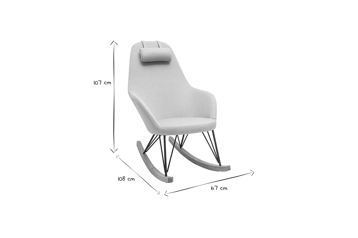 Relax-Sessel - Schaukelstuhl Stoff Grau Fe Metall und Esche JHENE