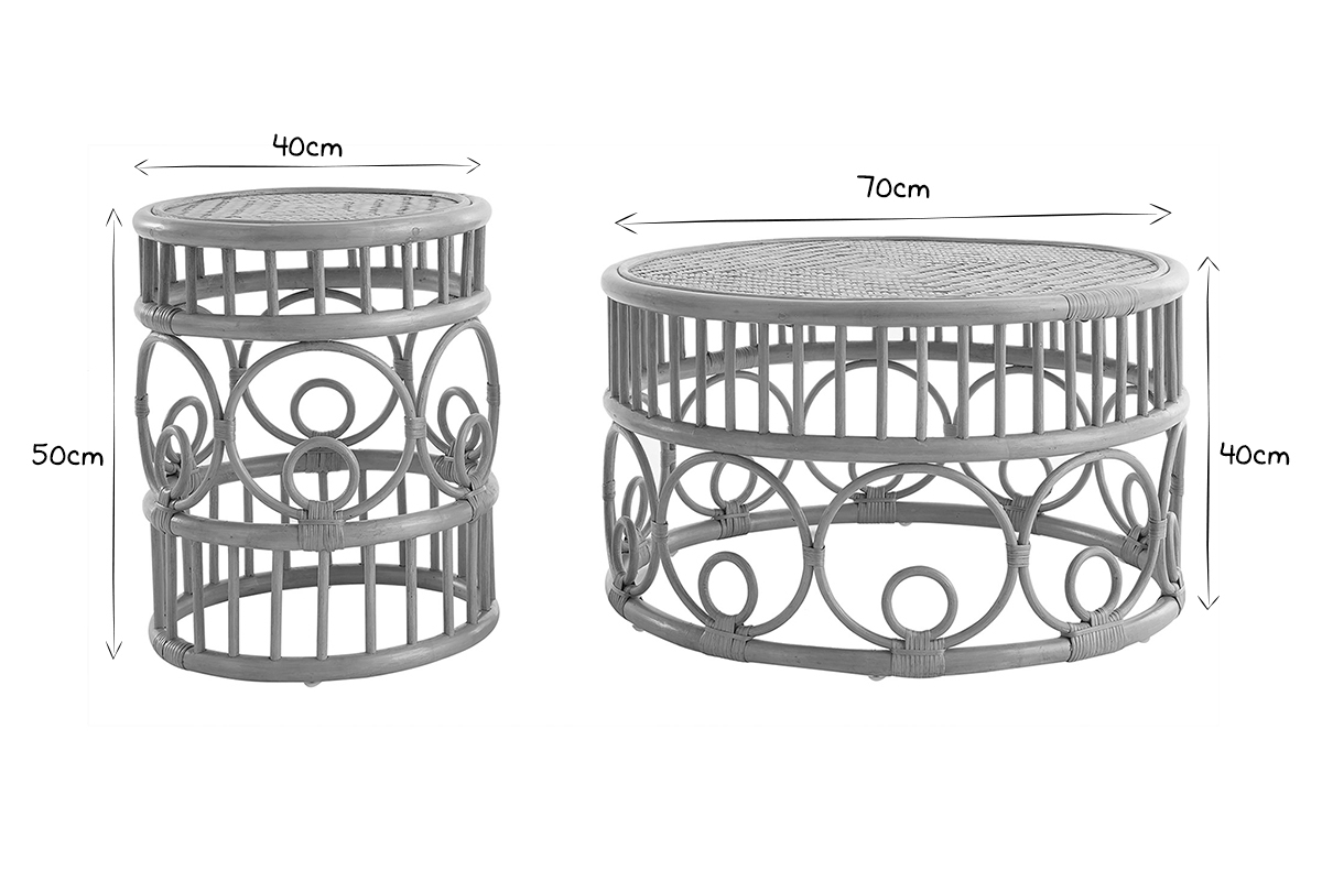 Runde Couchtische aus Rattan und Bambus D70 cm und D40 cm (2er-Set) SORAYA