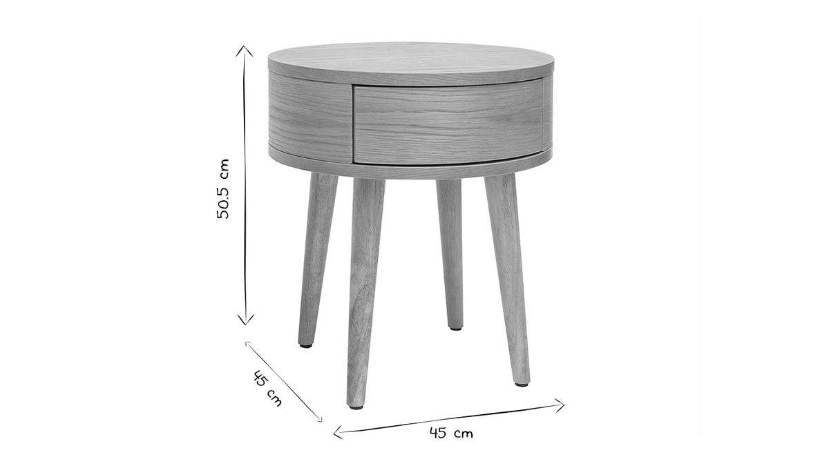 Runde Nachttische aus hellem Holz mit Schublade D45 cm (2er-Set) JUDITH