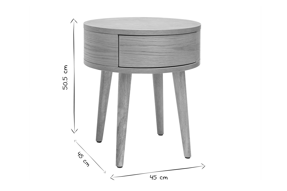 Runde Nachttische aus hellem Holz mit Schublade D45 cm (2er-Set) JUDITH