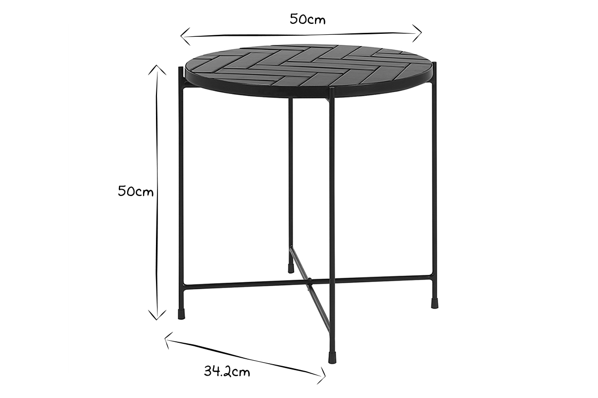 Runder Couchtisch aus dunkelgrner Keramik und schwarzem Metall D50 cm KOTTA