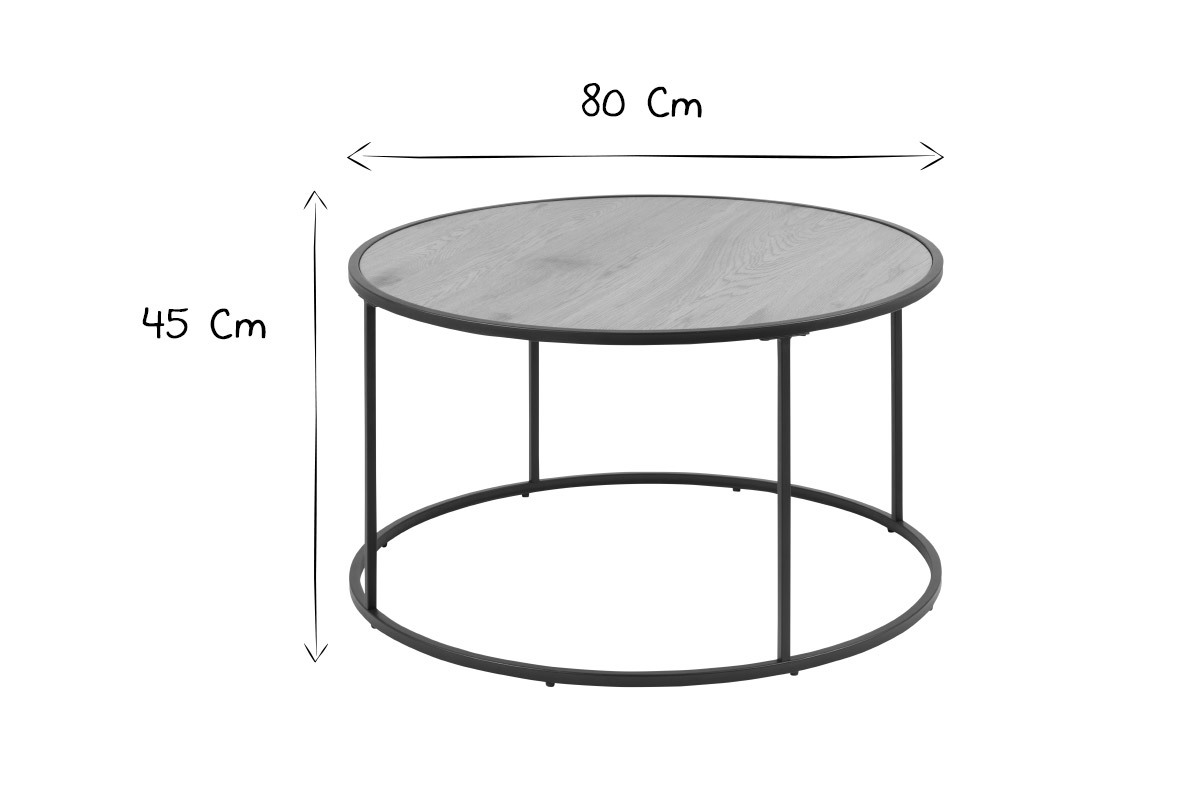 Runder Couchtisch aus Holz und schwarzem Metall D80 cm TRESCA