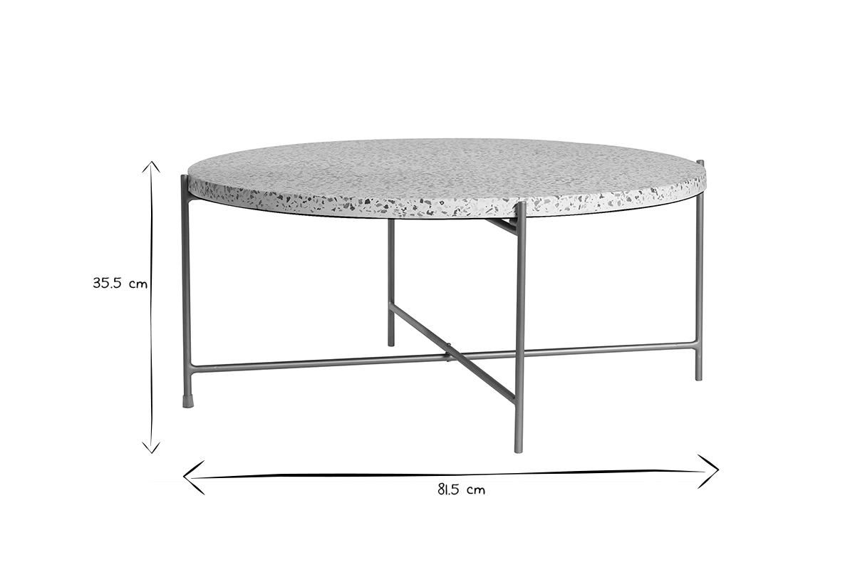 Runder Couchtisch aus Terrazzo und goldfarbenes Metall D81 cm MEZZO