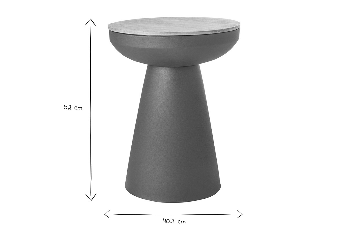 Runder Design-Beistelltisch mit Ablage aus anthrazitgrauem Metall und massivem Mangoholz H52 cm TAM