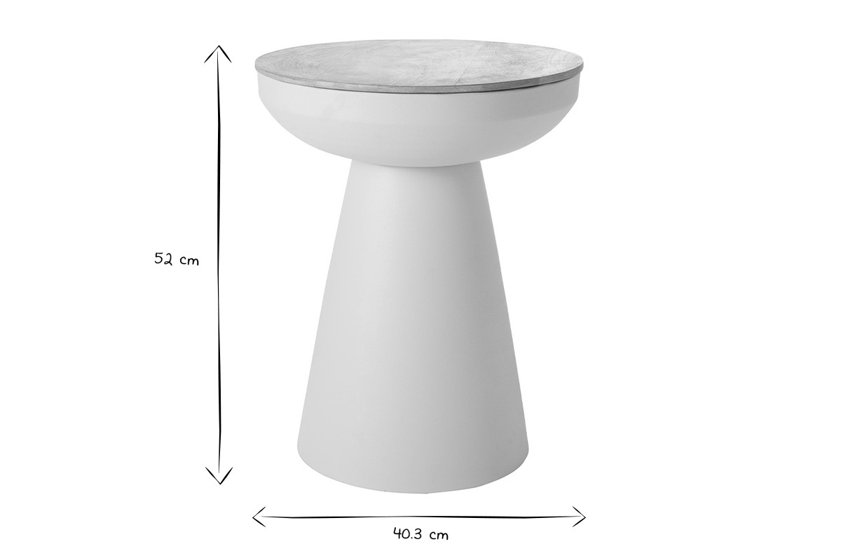 Runder Design-Beistelltisch mit Ablage aus hellbeigem Metall und massivem Mangoholz H52 cm TAM