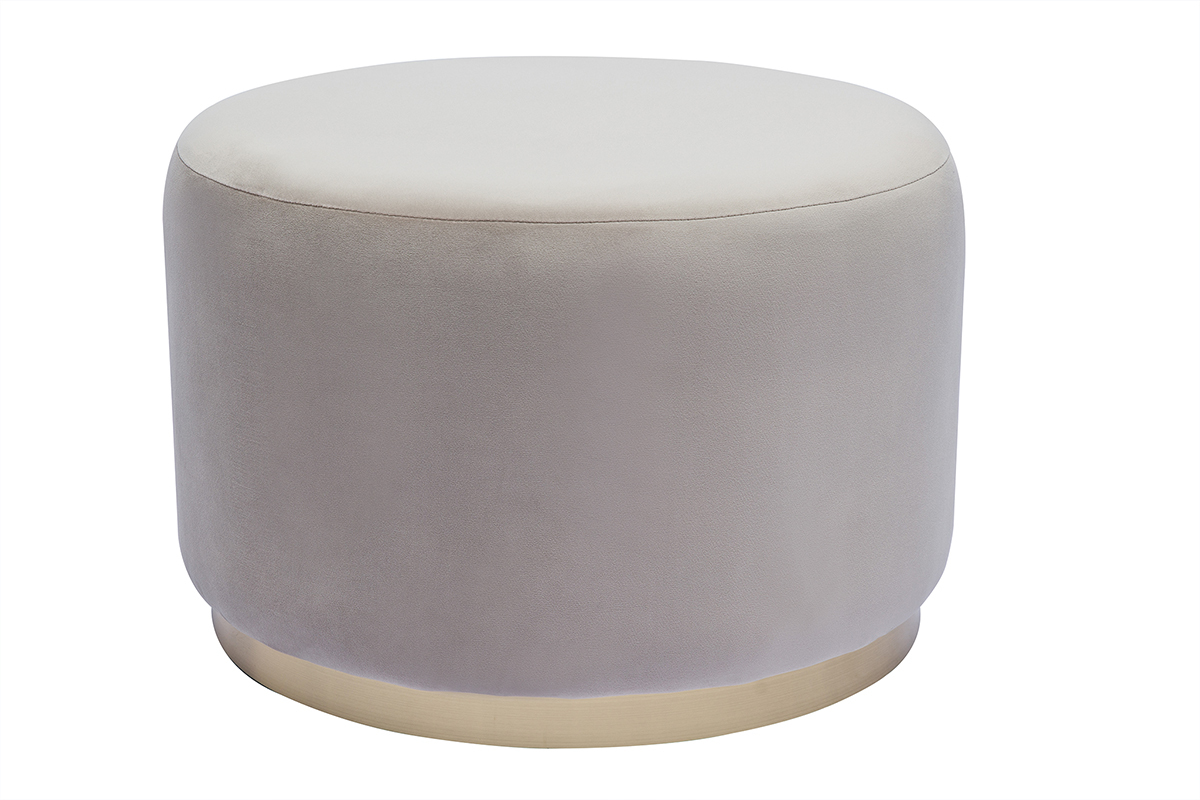 Runder Samt- und goldenes Metallpouf in Taupe D54 cm AMAYA