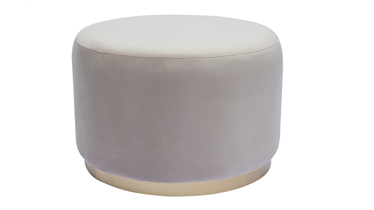 Runder Samt- und goldenes Metallpouf in Taupe D54 cm AMAYA