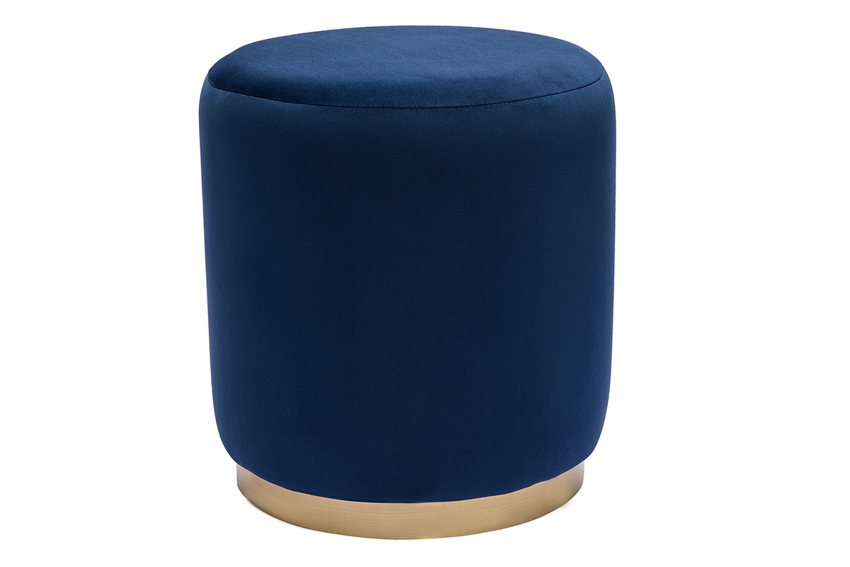 Runder Samtpouf in Marineblau und goldener Metallstruktur D40 cm AMAYA