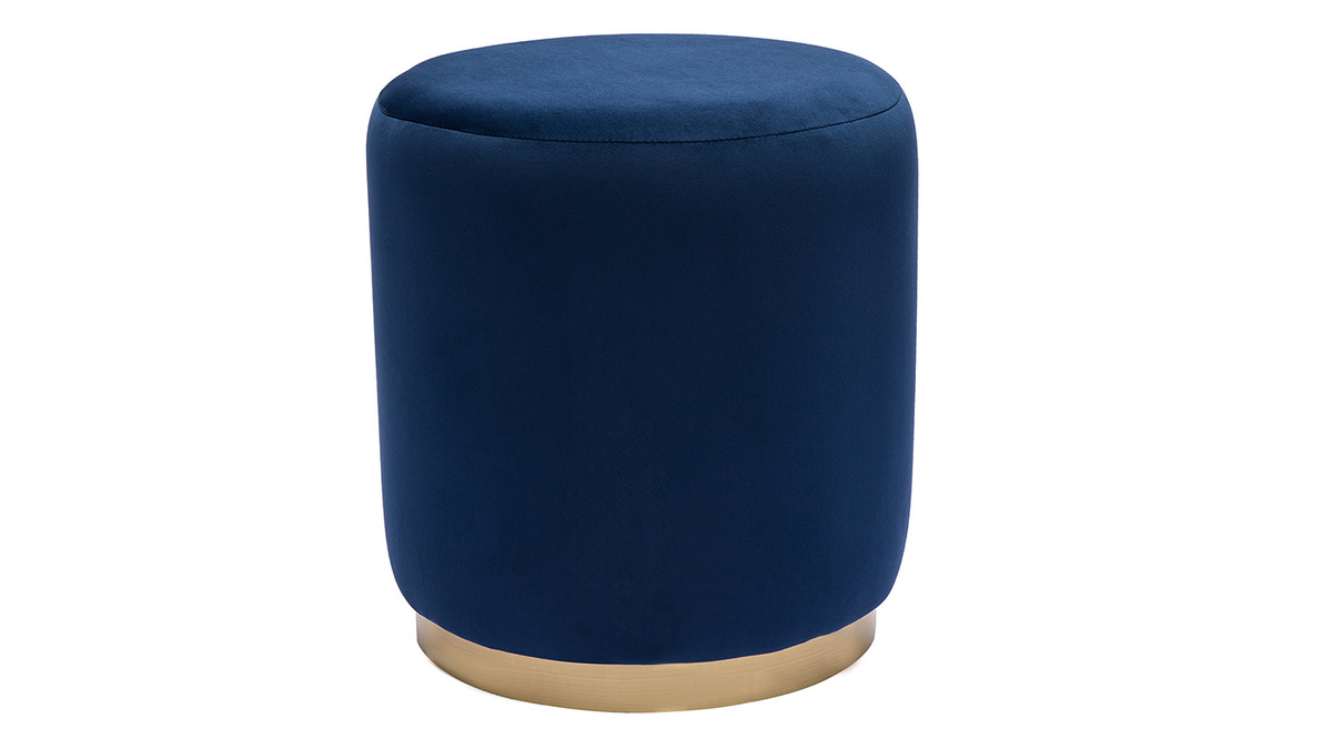 Runder Samtpouf in Marineblau und goldener Metallstruktur D40 cm AMAYA