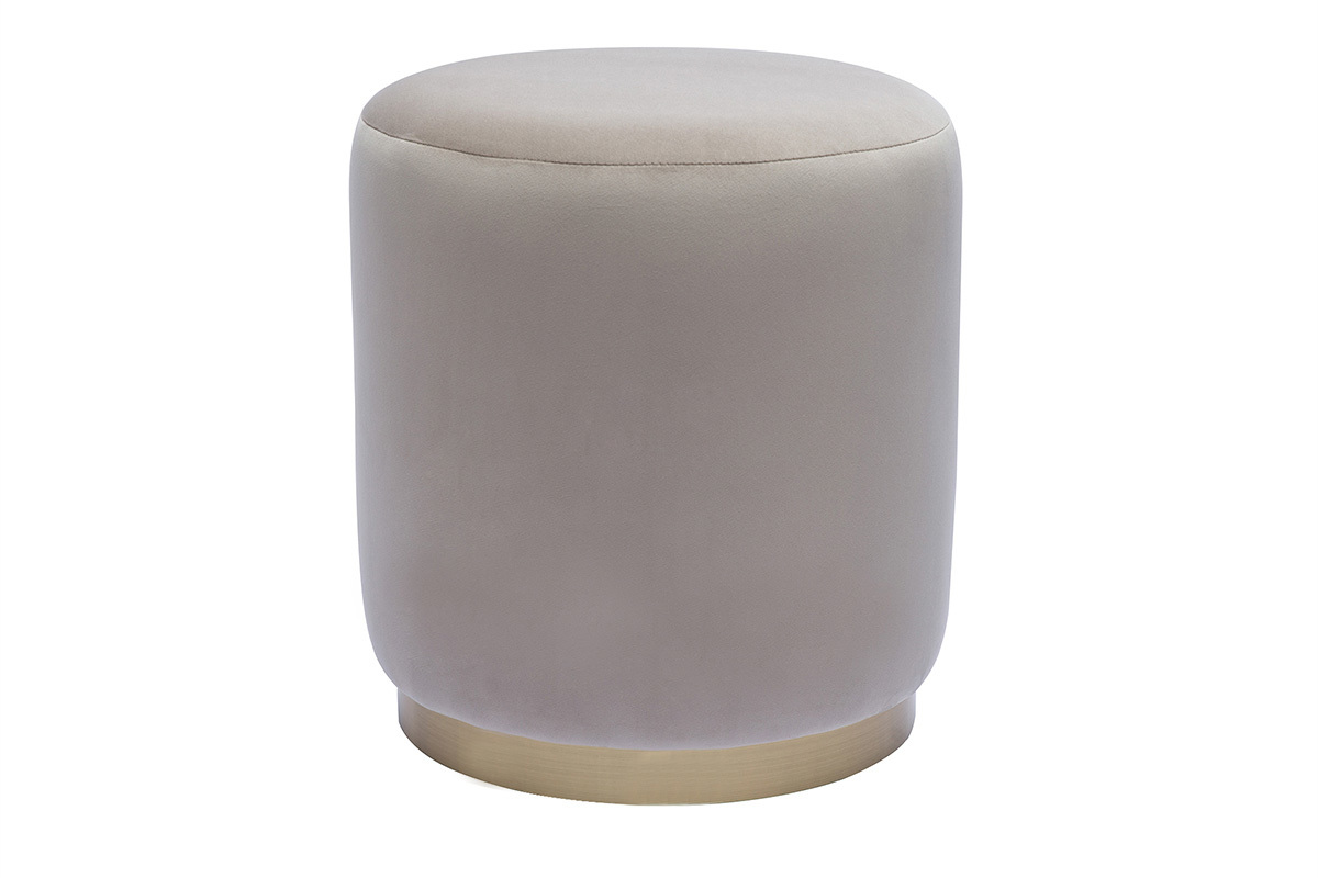 Runder Samtpouf in Taupe und Goldmetall D40 cm AMAYA