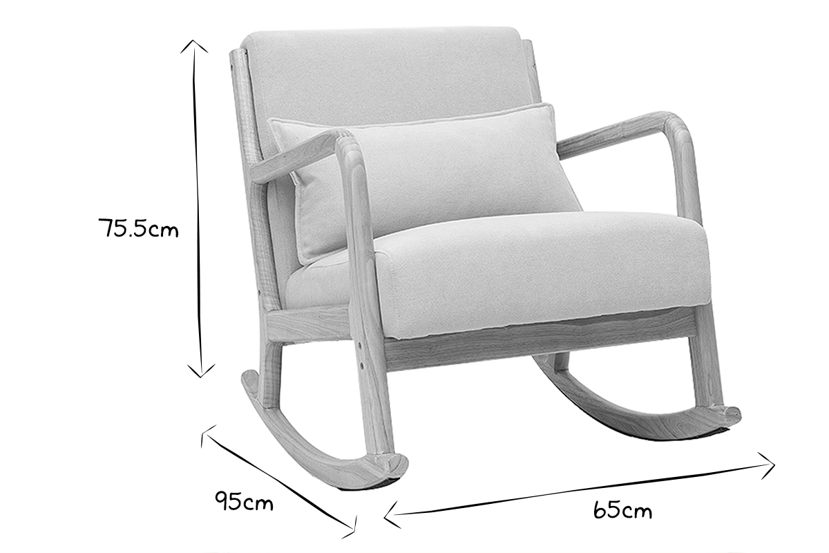 Schaukelstuhl skandinavisch aus hellem Holz und beigem Stoff mit Samteffekt DERRY