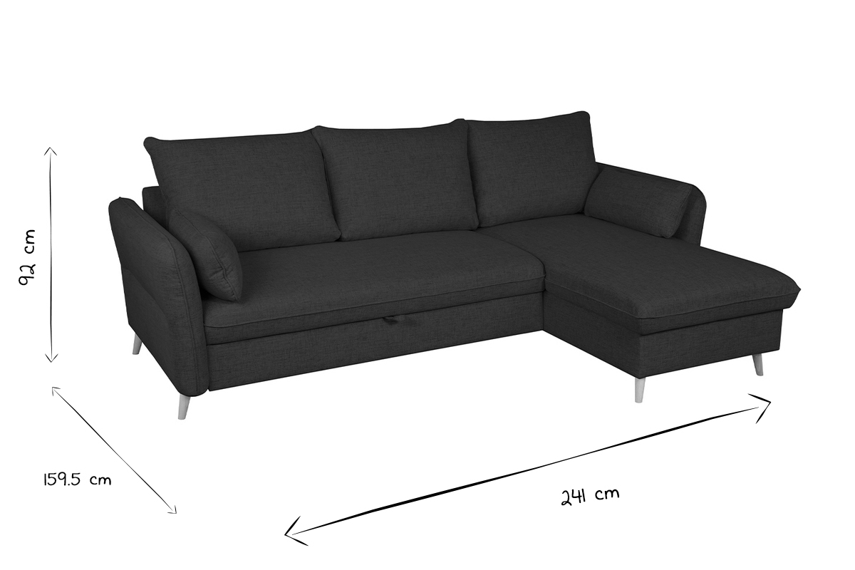 Schlaf-Ecksofa mit Stauraum 3/4-Sitzer beiger Stoff und helles Holz DRISS