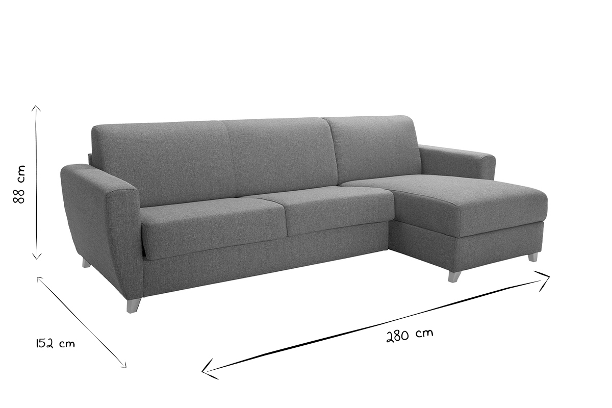 Schlaf-Ecksofa mit Stauraum 4-Sitzer grauer Stoff und helles Holz anpassbar GRAHAM