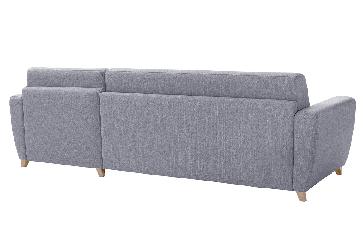 Schlaf-Ecksofa mit Stauraum 4-Sitzer grauer Stoff und helles Holz anpassbar GRAHAM