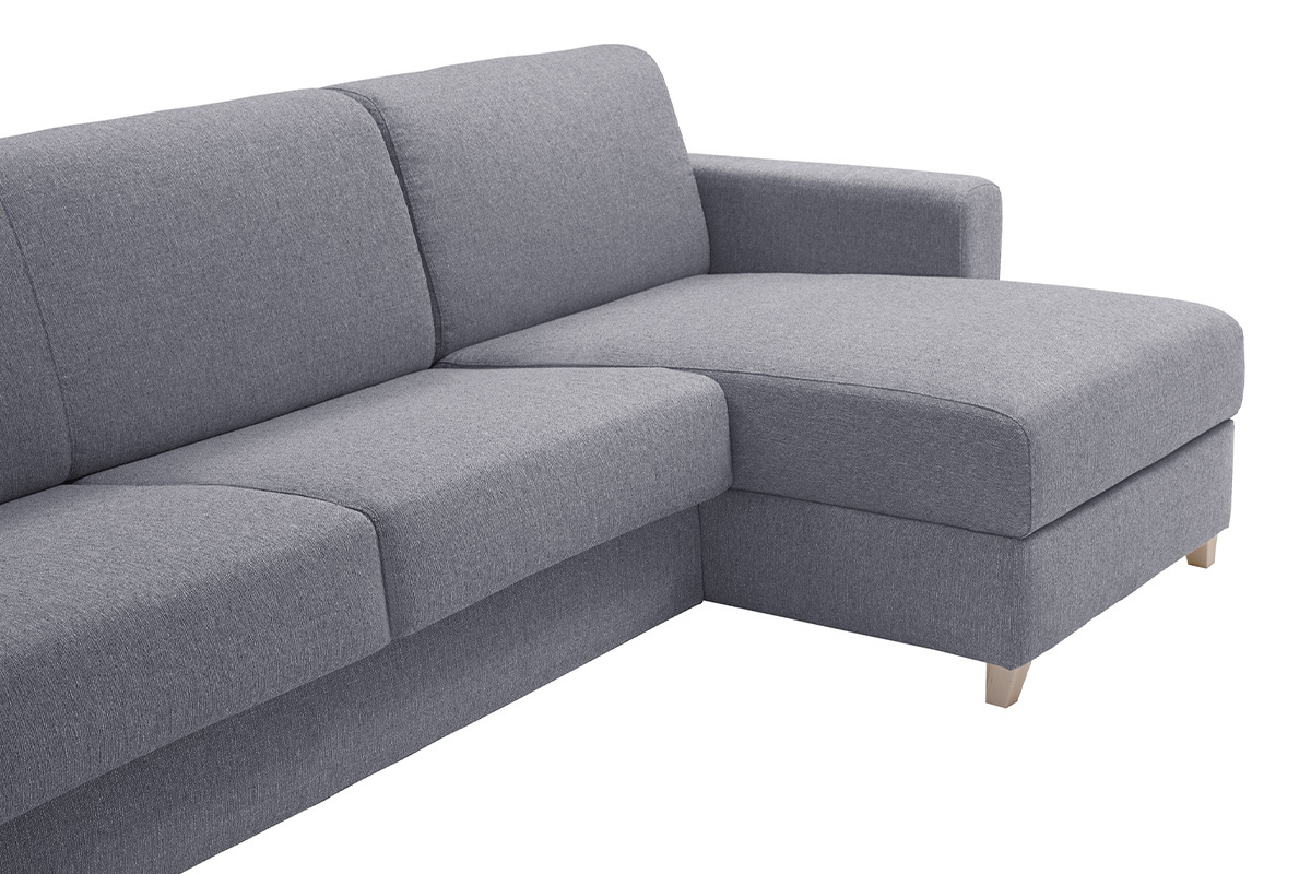 Schlaf-Ecksofa mit Stauraum 4-Sitzer grauer Stoff und helles Holz anpassbar GRAHAM