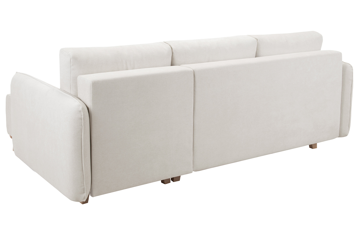 Schlaf-Ecksofa modulierbar beiger Stoff mit Velours-Effekt und helles Holz 3-4 Sitzer ROMANE