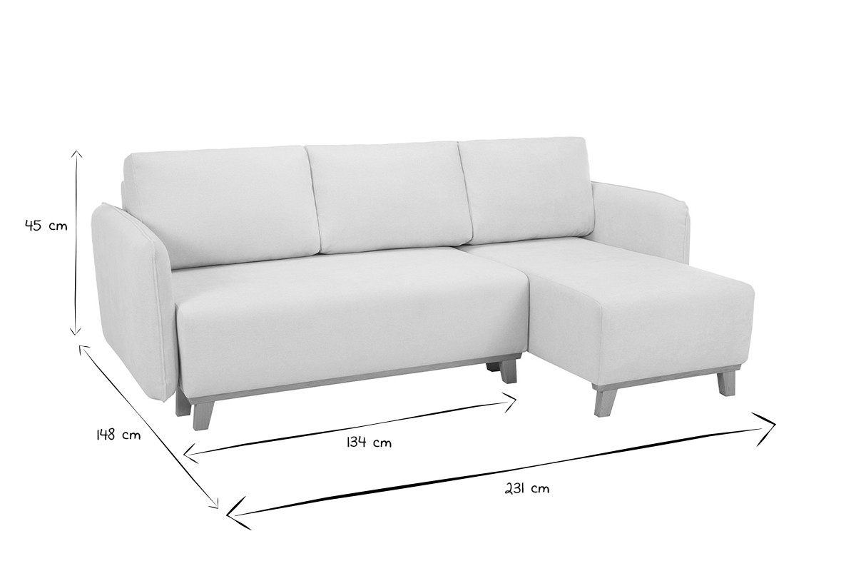 Schlaf-Ecksofa modulierbar beiger Stoff mit Velours-Effekt und helles Holz 3-4 Sitzer ROMANE