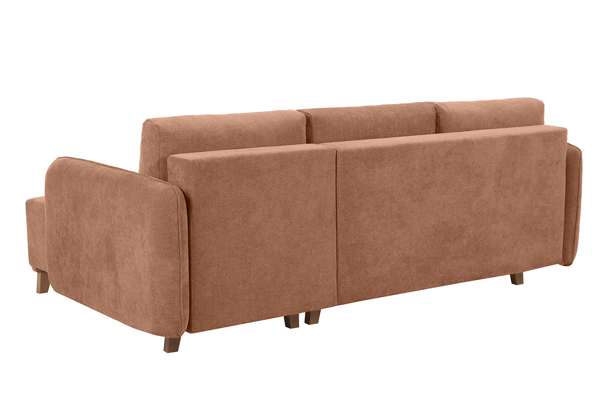 Schlaf-Ecksofa modulierbar terracottafarbener Stoff mit Velours-Effekt und helles Holz 3-4 Sitzer ROMANE