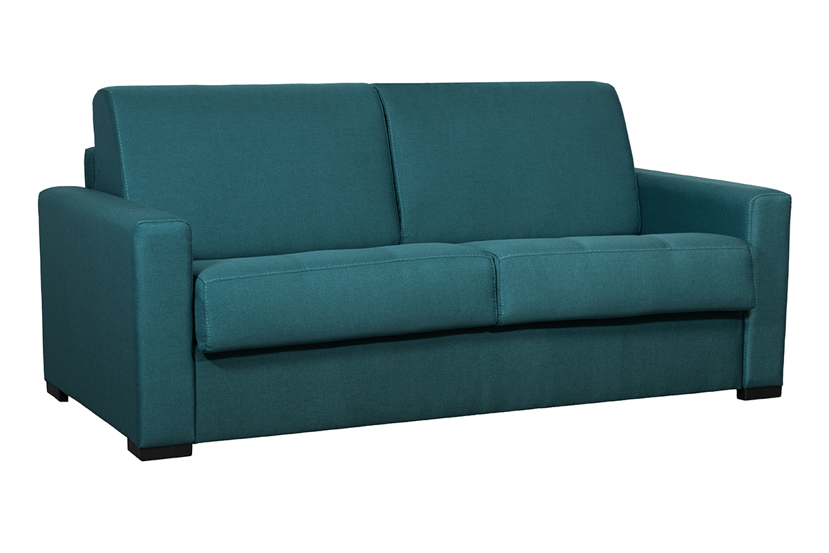 Schlafcouch mit Matratze 12 cm entenblauer Stoff DOME