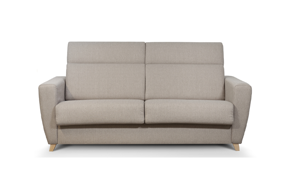 Schlafcouch mit verstellbaren Kopfsttzen Taupe mit 13 cm Matratze 3-Sitzer GOYA