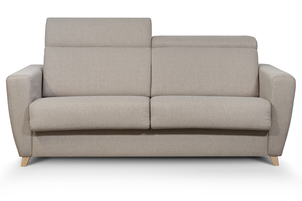 Schlafcouch mit verstellbaren Kopfsttzen Taupe mit 13 cm Matratze 3-Sitzer GOYA