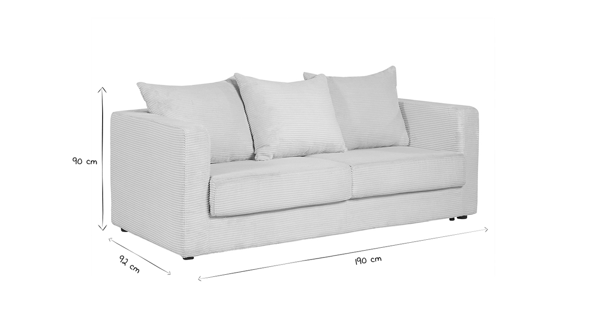 Schlafsofa 3-Sitzer mit beigem Cordstoff mit Matratze 13cm BACIO