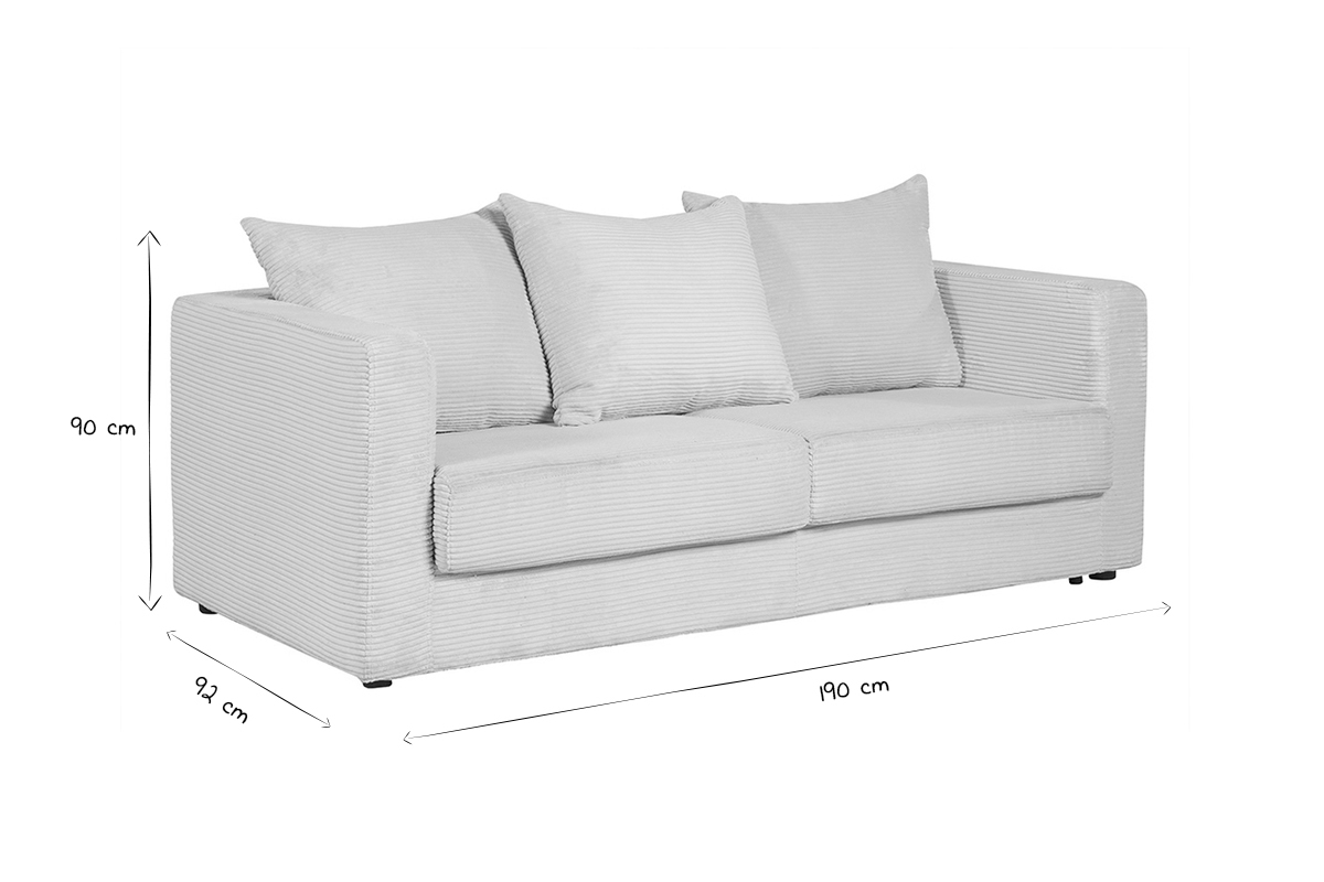 Schlafsofa 3-Sitzer mit beigem Cordstoff mit Matratze 13cm BACIO