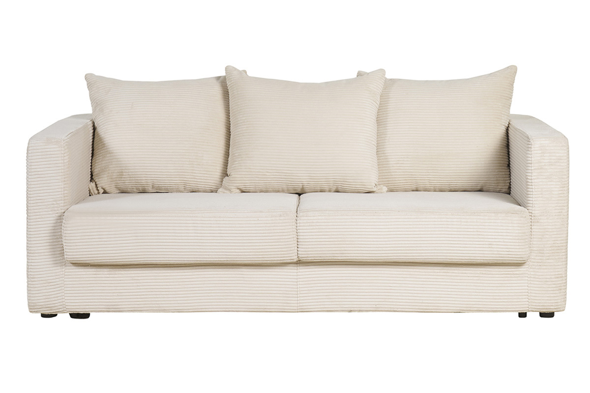 Schlafsofa 3-Sitzer mit beigem Cordstoff mit Matratze 13cm BACIO