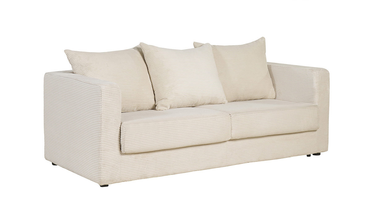 Schlafsofa 3-Sitzer mit beigem Cordstoff mit Matratze 13cm BACIO