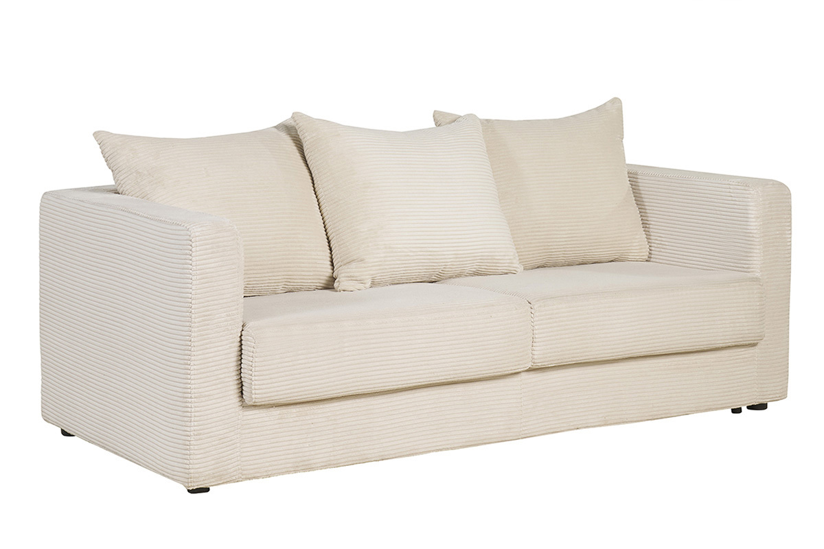 Schlafsofa 3-Sitzer mit beigem Cordstoff mit Matratze 13cm BACIO