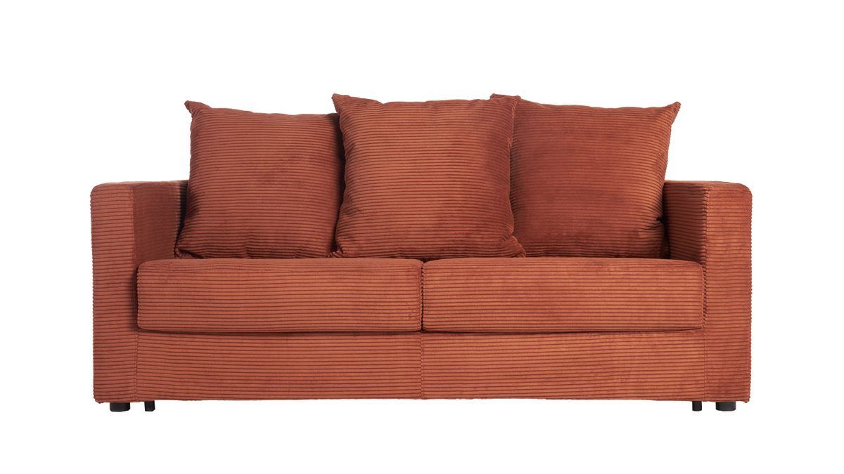 Schlafsofa 3-Sitzer mit Cordstoff in Terracotta mit Matratze 13cm BACIO