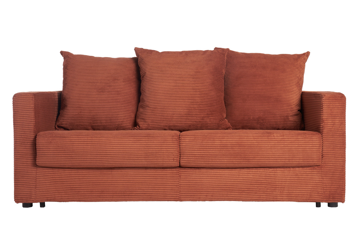 Schlafsofa 3-Sitzer mit Cordstoff in Terracotta mit Matratze 13cm BACIO